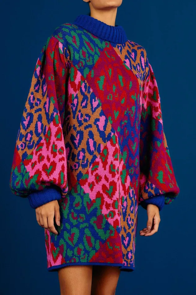 Mixed Leopard Pop Sweater Dress Women Farm Rio Sweaters and Sweatshirts