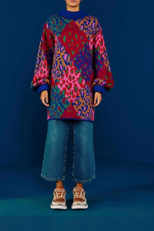 Mixed Leopard Pop Sweater Dress Women Farm Rio Sweaters and Sweatshirts