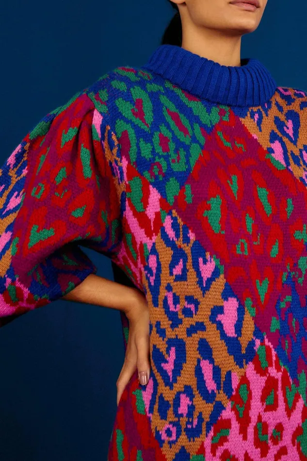 Mixed Leopard Pop Sweater Dress Women Farm Rio Sweaters and Sweatshirts