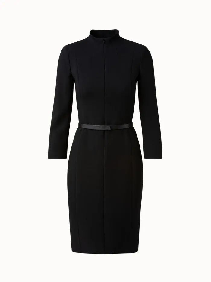 Mock Neck Wool DoubleFace Dress Black Women Akris Dresses