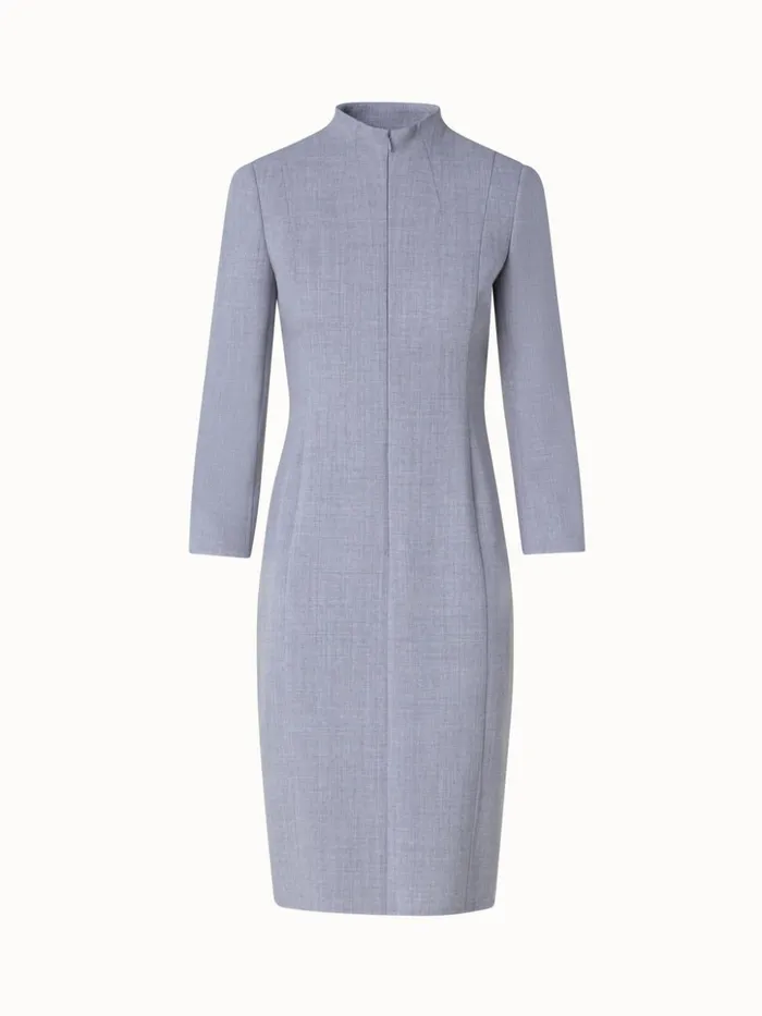 Mock Neck Wool DoubleFace Dress Silver Women Akris Dresses
