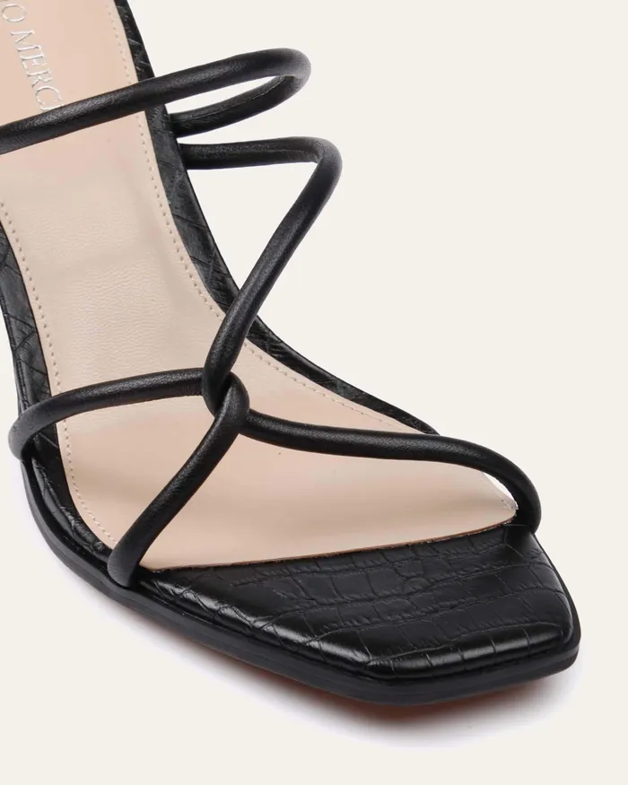 MULES jomercer Women Novi mid heel sandals black leather MULES jomercer Women Novi mid heel sandals black leather