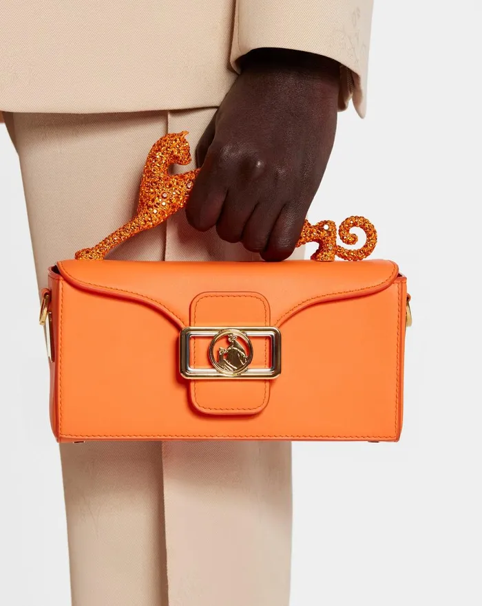 Nano Pencil Cat Leather And Rhinestone Bag Bright Orange Women Lanvin Crossbody Bags and Shoulder Bags