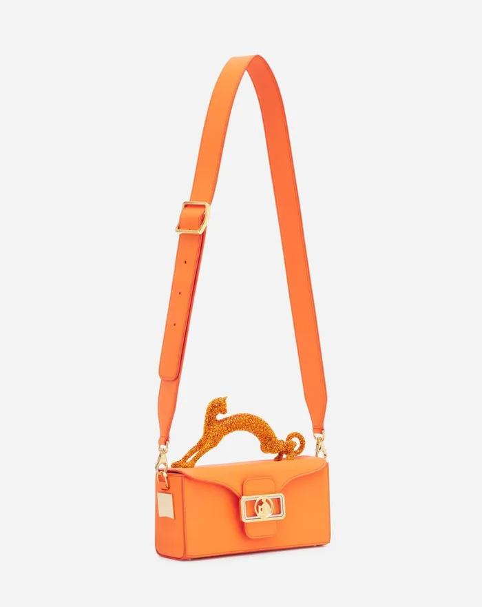 Nano Pencil Cat Leather And Rhinestone Bag Bright Orange Women Lanvin Crossbody Bags and Shoulder Bags