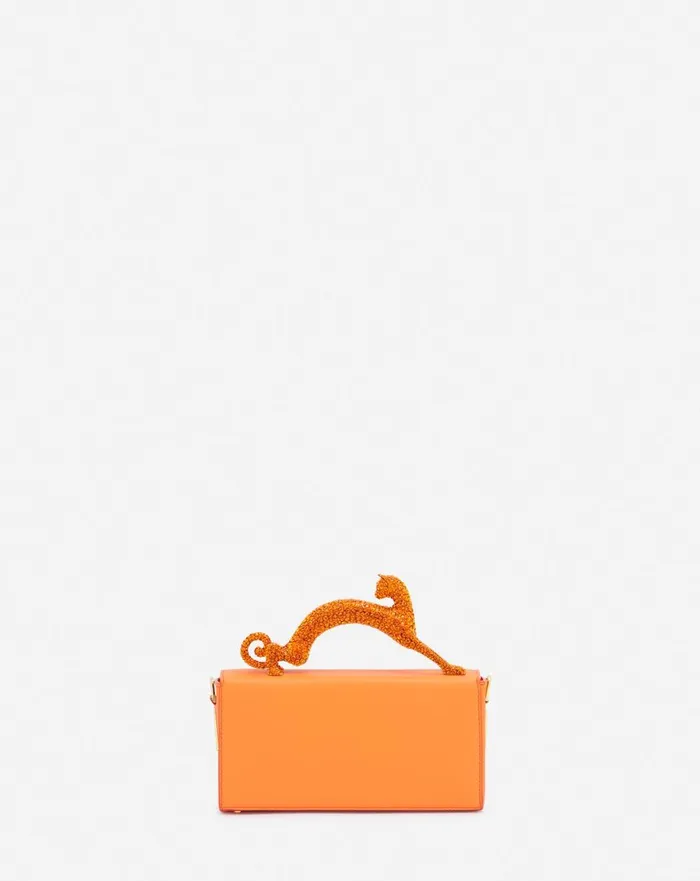 Nano Pencil Cat Leather And Rhinestone Bag Bright Orange Women Lanvin Crossbody Bags and Shoulder Bags
