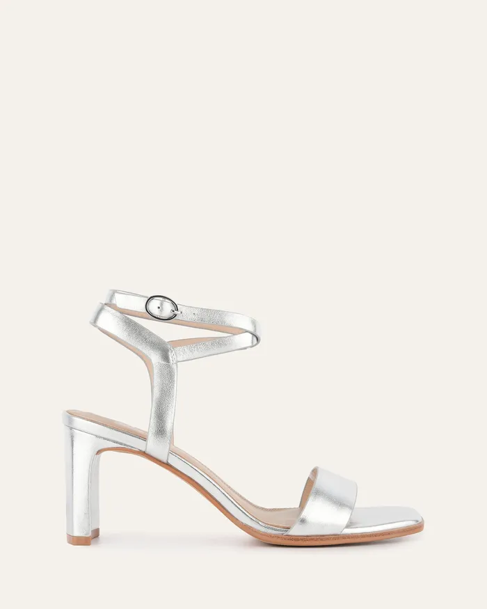 Natsu mid heel sandals soft silver leather MID SANDALS jomercer Women