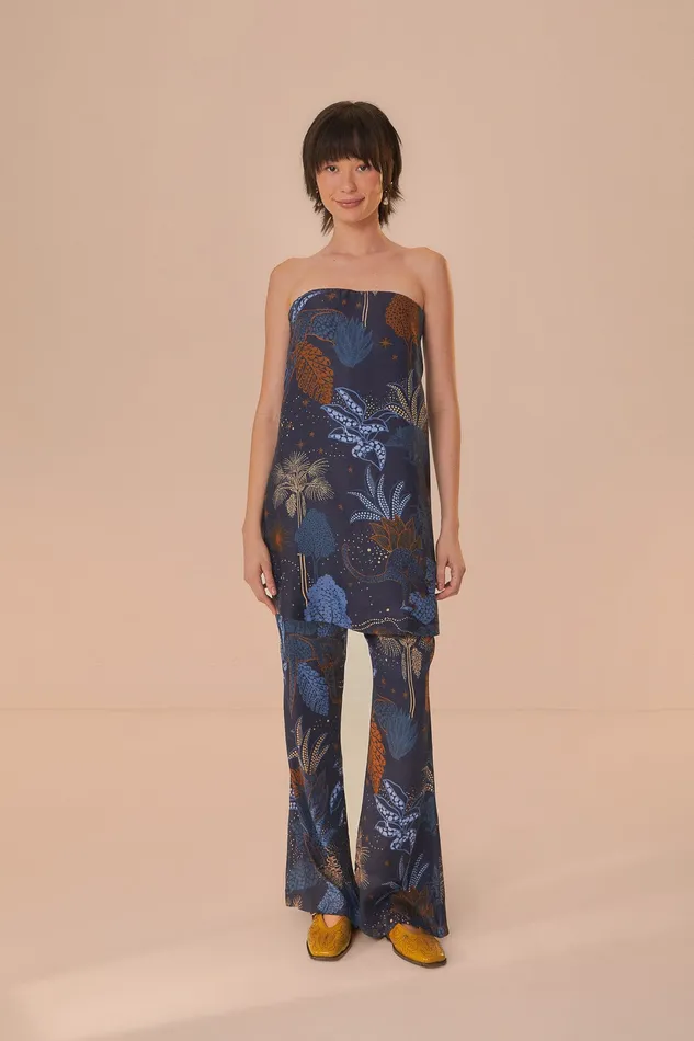 Navy Blue Night Jungle Strapless Blouse Women Farm Rio Blouses