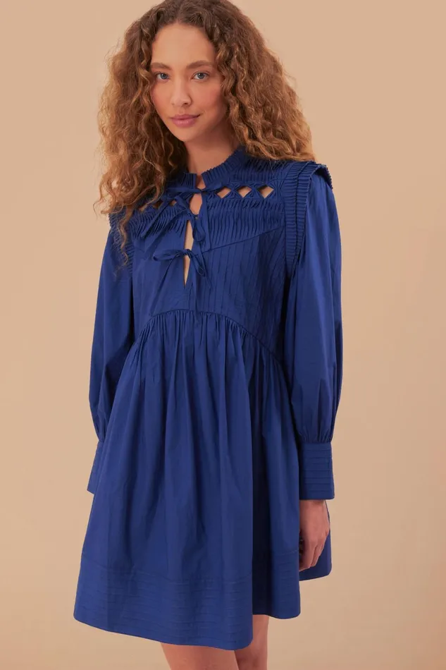 Navy Blue Open Yoke Mini Dress Women Farm Rio Mini Dresses