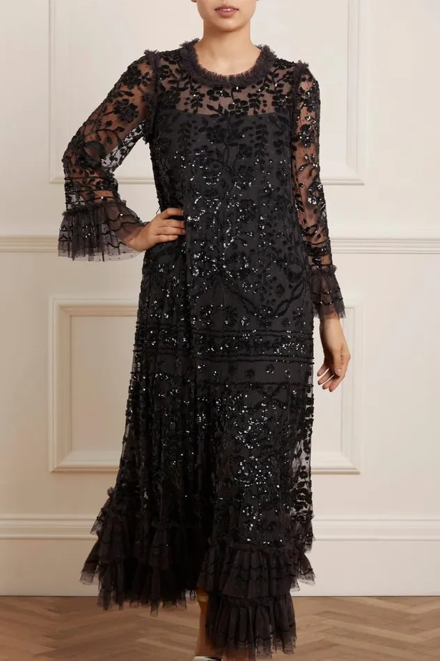 Needle and Thread Dresses Celia Long Sleeve Ankle Gown Black 8211 Women