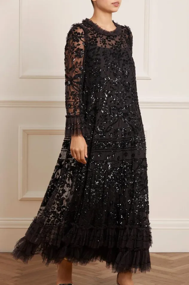 Needle and Thread Dresses Celia Long Sleeve Ankle Gown Black 8211 Women