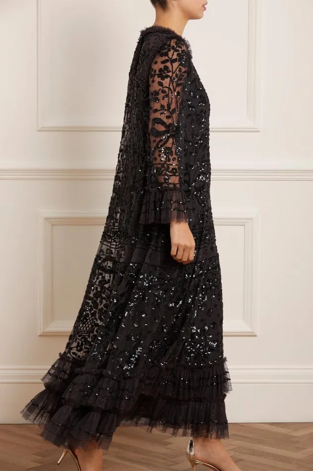 Needle and Thread Dresses Celia Long Sleeve Ankle Gown Black 8211 Women