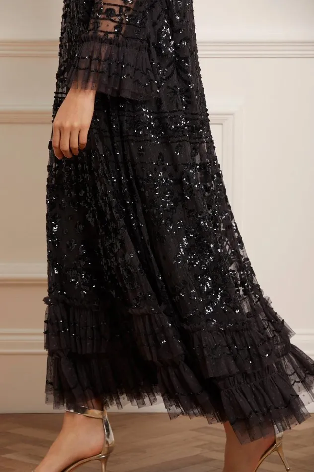 Needle and Thread Dresses Celia Long Sleeve Ankle Gown Black 8211 Women