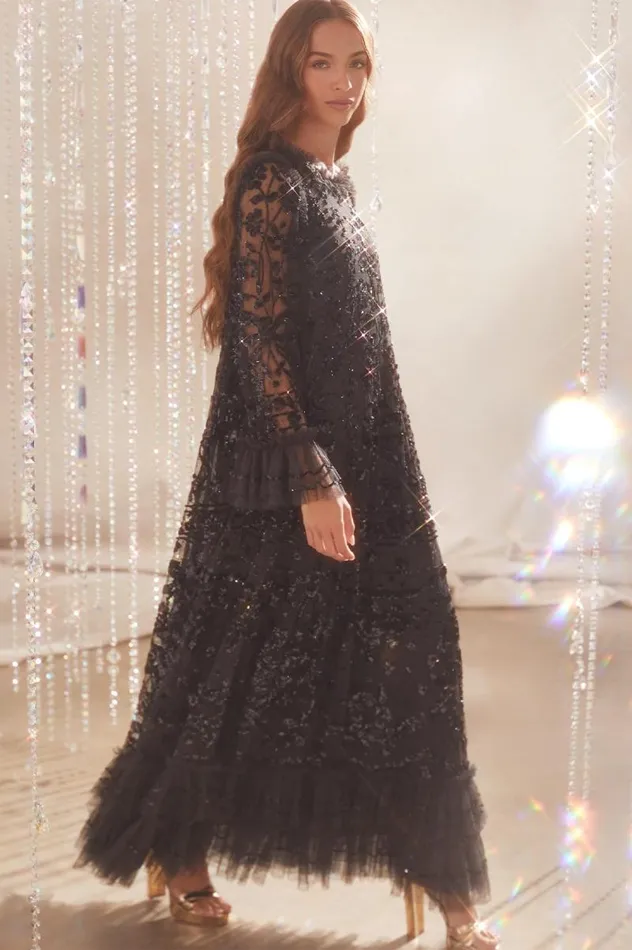 Needle and Thread Dresses Celia Long Sleeve Ankle Gown Black 8211 Women