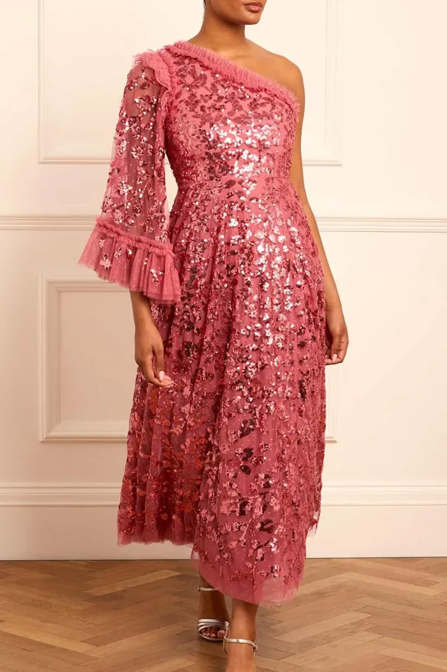 Needle and Thread Dresses Falling Leaves OneShoulder Ankle Gown Pink 8211 Women