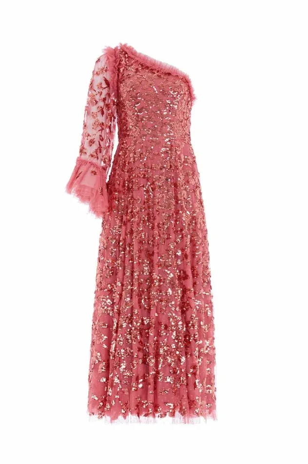 Needle and Thread Dresses Falling Leaves OneShoulder Ankle Gown Pink 8211 Women