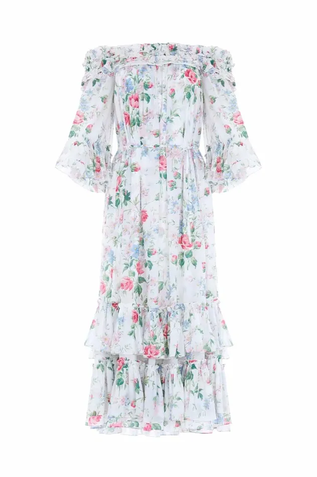 Needle and Thread Dresses Floral Fantasy Chiffon OffShoulder Ankle Gown Multi 8211 Women