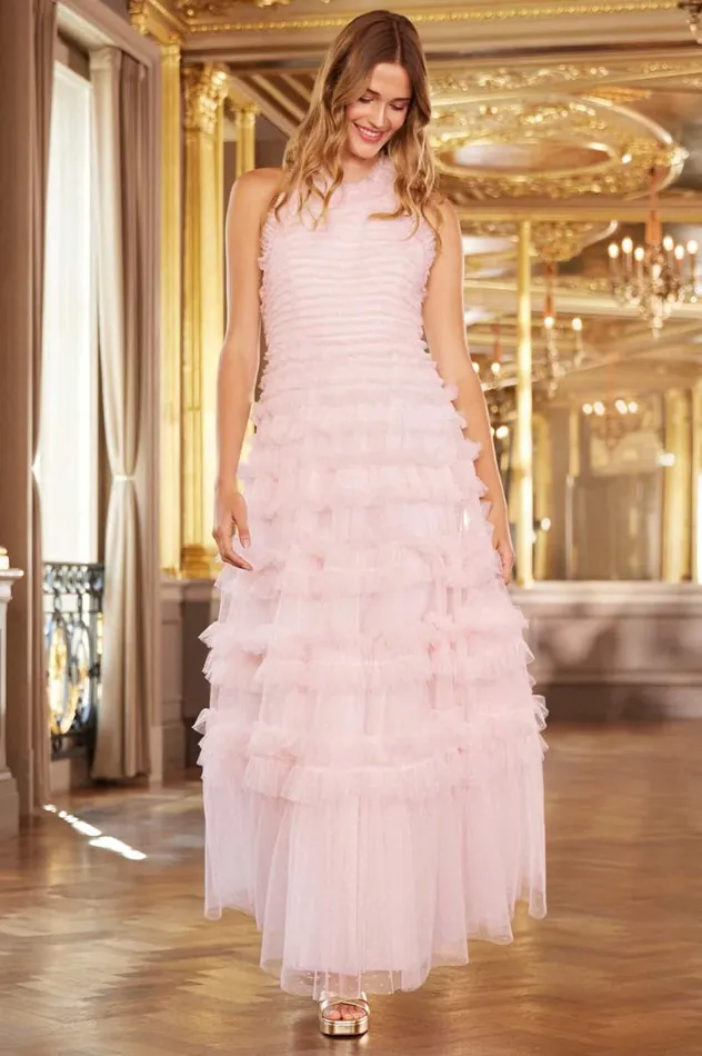 Needle and Thread Dresses Lisette Ruffle Halter Neck Gown Pink 8211 Women