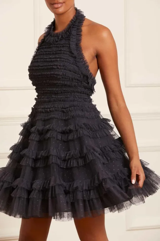 Needle and Thread Dresses Lisette Ruffle Halter Neck Micro Mini Dress Black 8211 Women