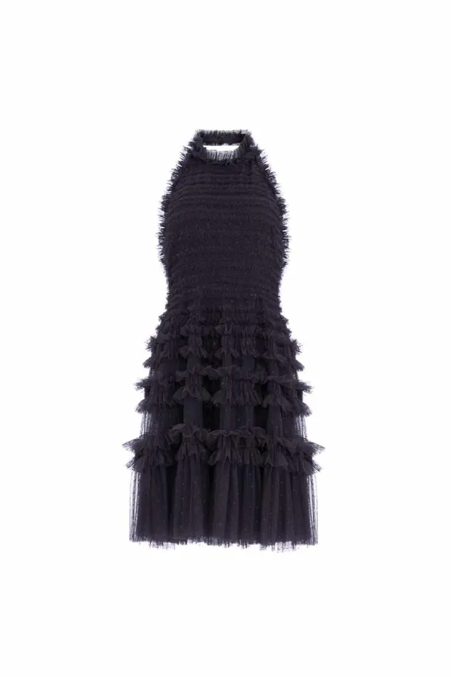 Needle and Thread Dresses Lisette Ruffle Halter Neck Micro Mini Dress Black 8211 Women
