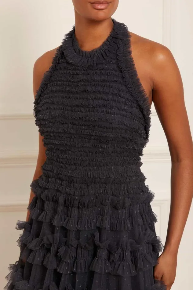 Needle and Thread Dresses Lisette Ruffle Halter Neck Micro Mini Dress Black 8211 Women
