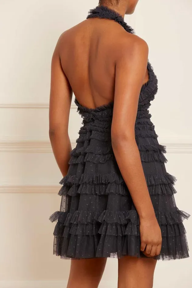 Needle and Thread Dresses Lisette Ruffle Halter Neck Micro Mini Dress Black 8211 Women