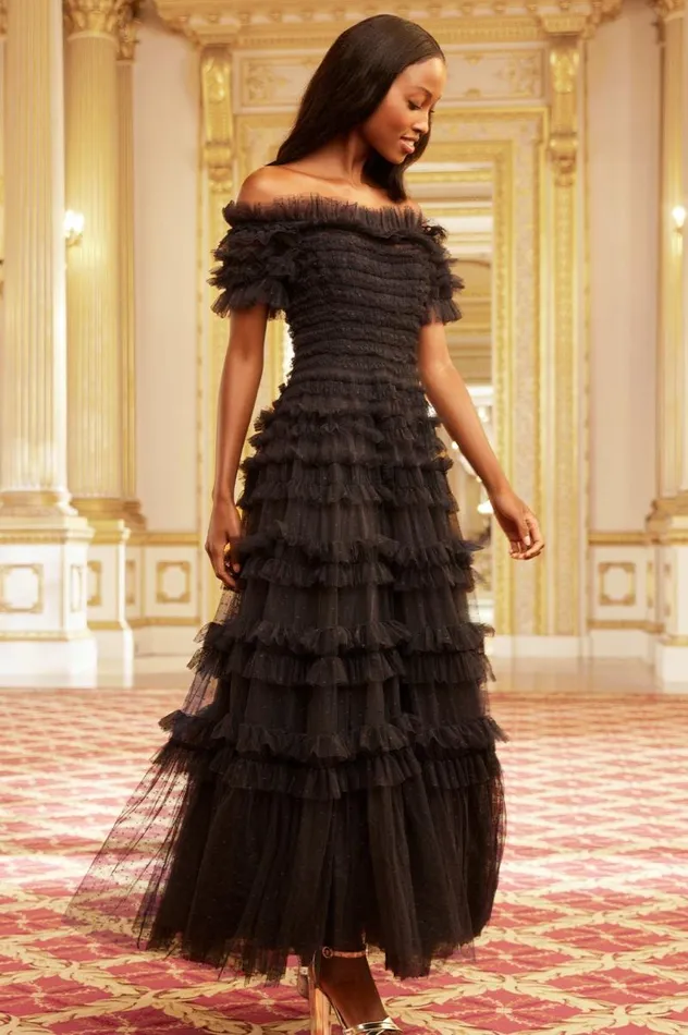Needle and Thread Dresses Lisette Ruffle Off Shoulder Gown Black 8211 Women