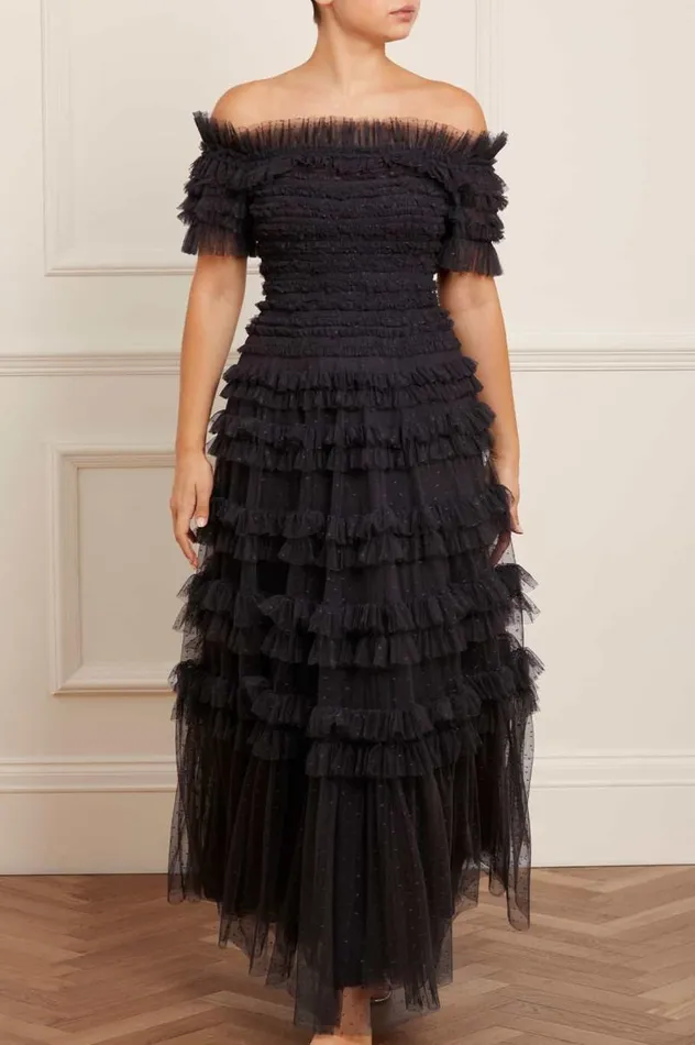 Needle and Thread Dresses Lisette Ruffle Off Shoulder Gown Black 8211 Women