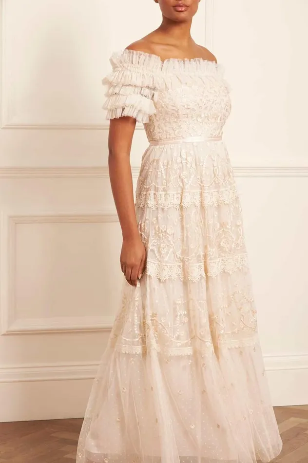 Needle and Thread Dresses Midsummer Lace OffShoulder Gown Champagne 8211 Women