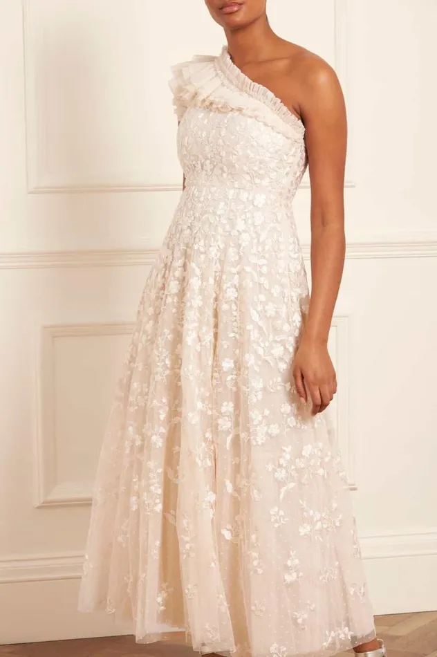 Needle and Thread Dresses Posy Pirouette OneShoulder Ankle Gown Champagne 8211 Women