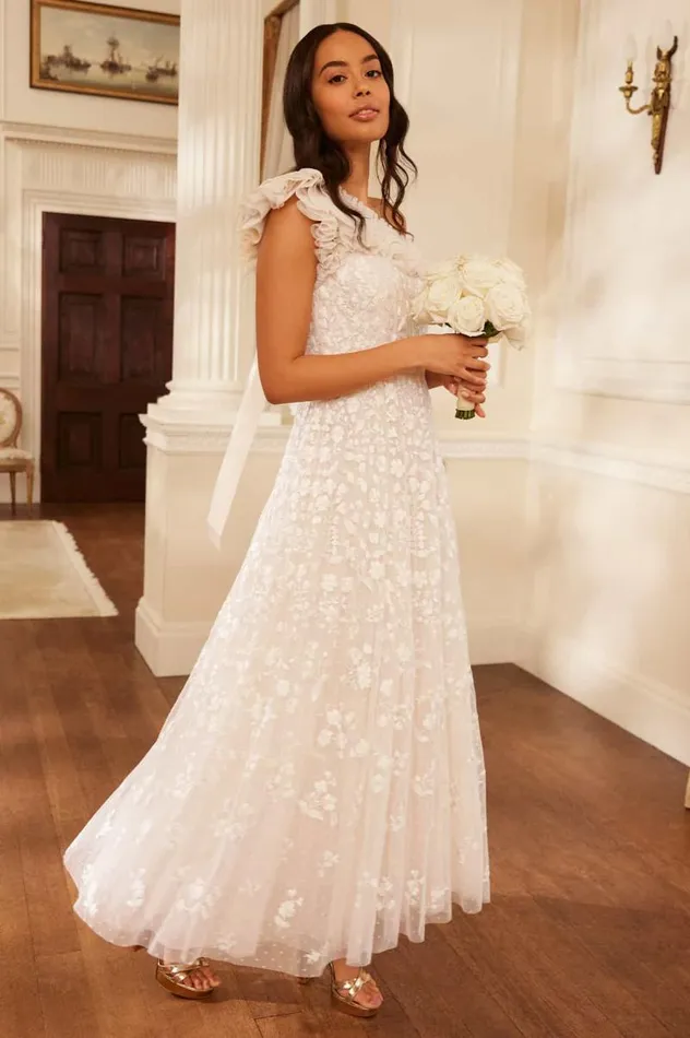 Needle and Thread Dresses Posy Pirouette OneShoulder Ankle Gown Champagne 8211 Women