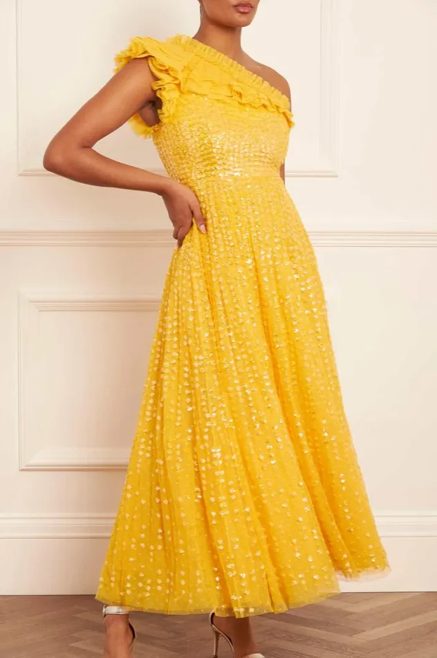 Needle and Thread Dresses Raindrop OneShoulder Ankle Gown Yellow 8211 Women