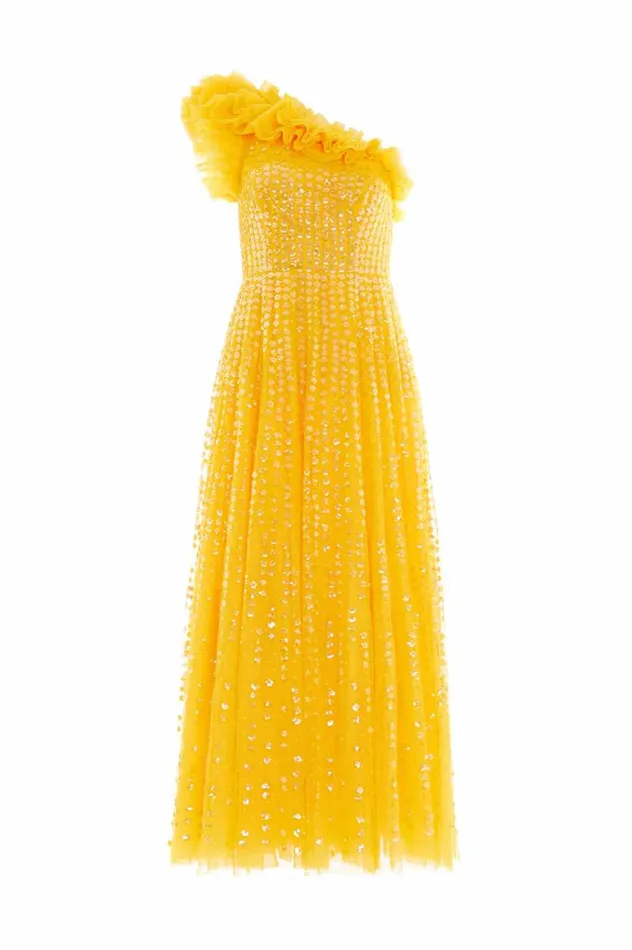 Needle and Thread Dresses Raindrop OneShoulder Ankle Gown Yellow 8211 Women