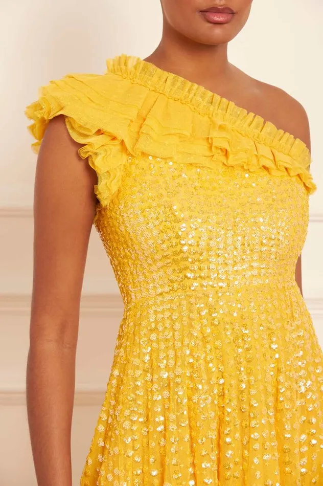Needle and Thread Dresses Raindrop OneShoulder Ankle Gown Yellow 8211 Women