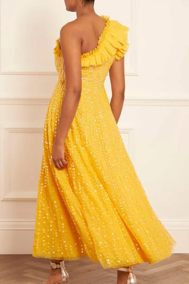 Needle and Thread Dresses Raindrop OneShoulder Ankle Gown Yellow 8211 Women