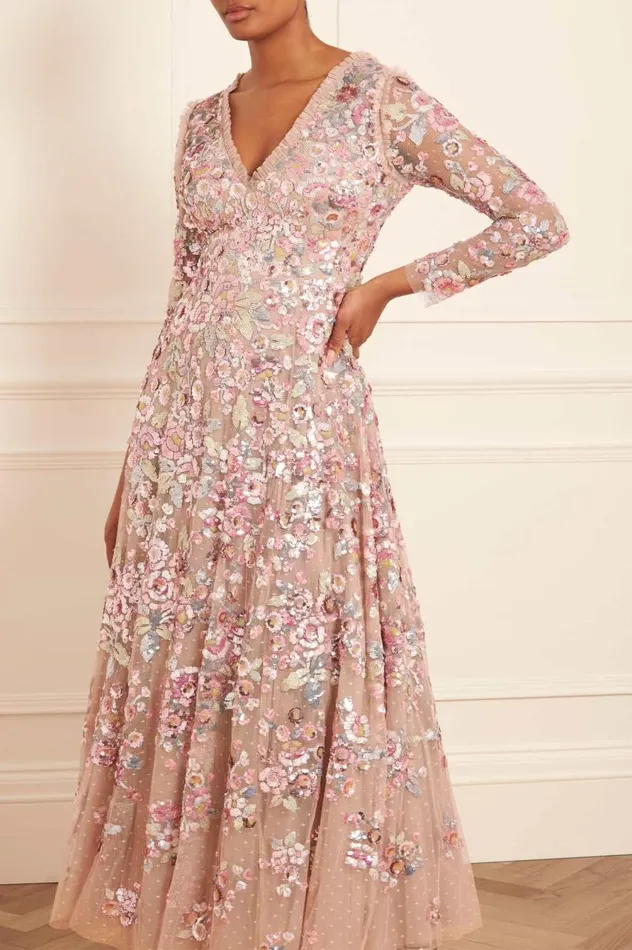 Needle and Thread Dresses Sequin Paradise Long Sleeve Gown Beige 8211 Women