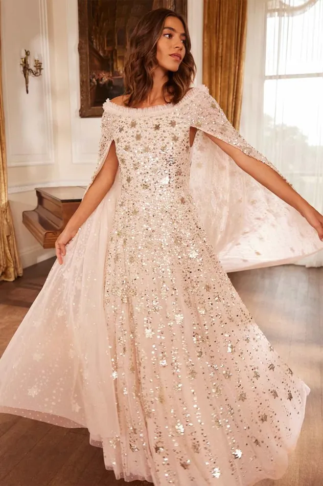 Needle and Thread Dresses Shooting Stars Cape Ankle Gown Beige 8211 Women