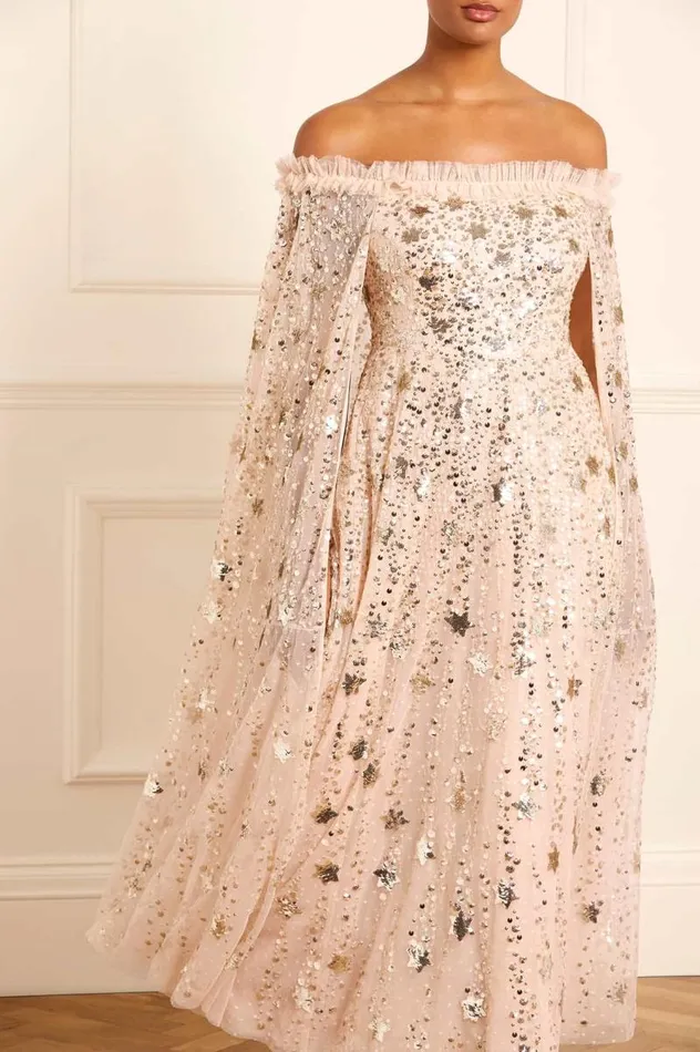 Needle and Thread Dresses Shooting Stars Cape Ankle Gown Beige 8211 Women