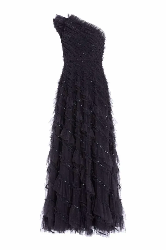 Needle and Thread Dresses Spiral Sequin OneShoulder Ankle Gown Black 8211 Women