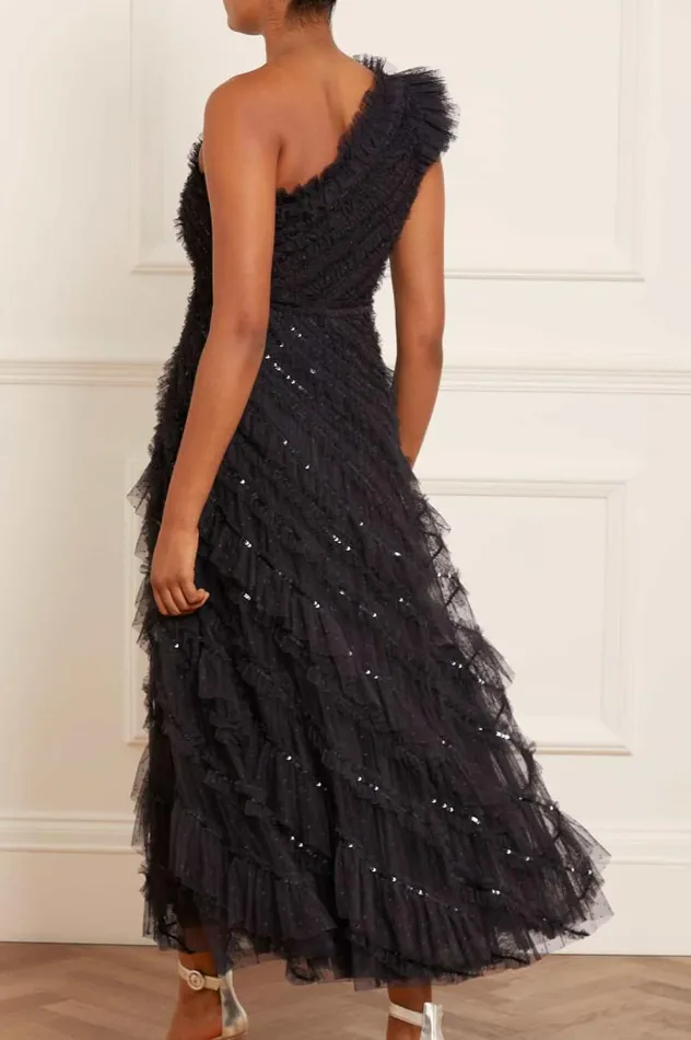 Needle and Thread Dresses Spiral Sequin OneShoulder Ankle Gown Black 8211 Women