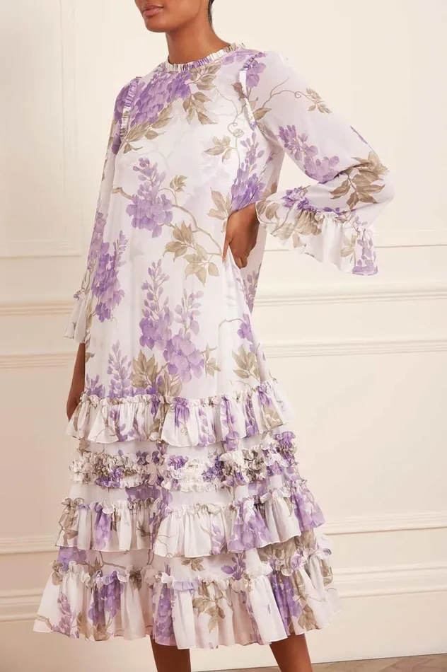 Needle and Thread Dresses Wisteria Chiffon Round Neck Ankle Gown Multi 8211 Women