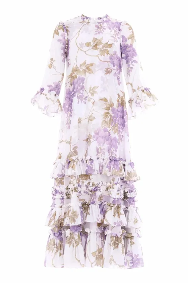 Needle and Thread Dresses Wisteria Chiffon Round Neck Ankle Gown Multi 8211 Women