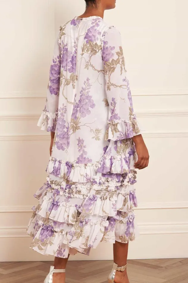 Needle and Thread Dresses Wisteria Chiffon Round Neck Ankle Gown Multi 8211 Women