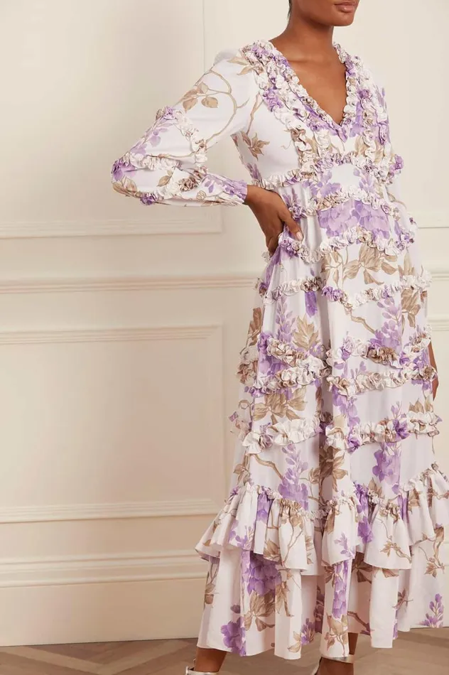 Needle and Thread Dresses Wisteria Crepe VNeck Ankle Gown Multi 8211 Women