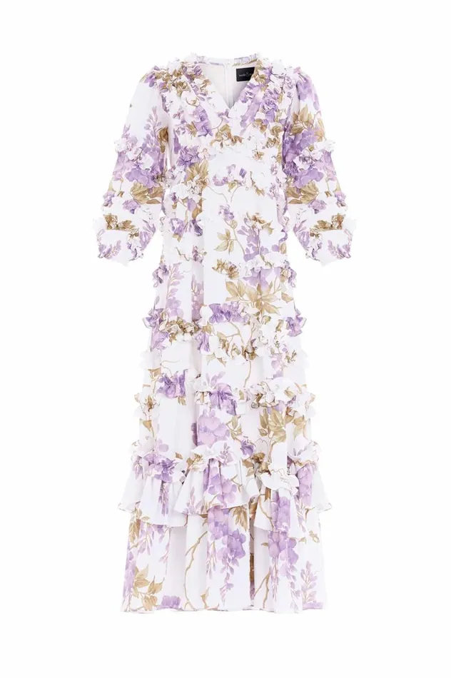 Needle and Thread Dresses Wisteria Crepe VNeck Ankle Gown Multi 8211 Women