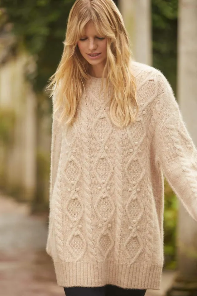 Needle and Thread Exclusives Sylvie Cable Longline Jumper Beige 8211 Women
