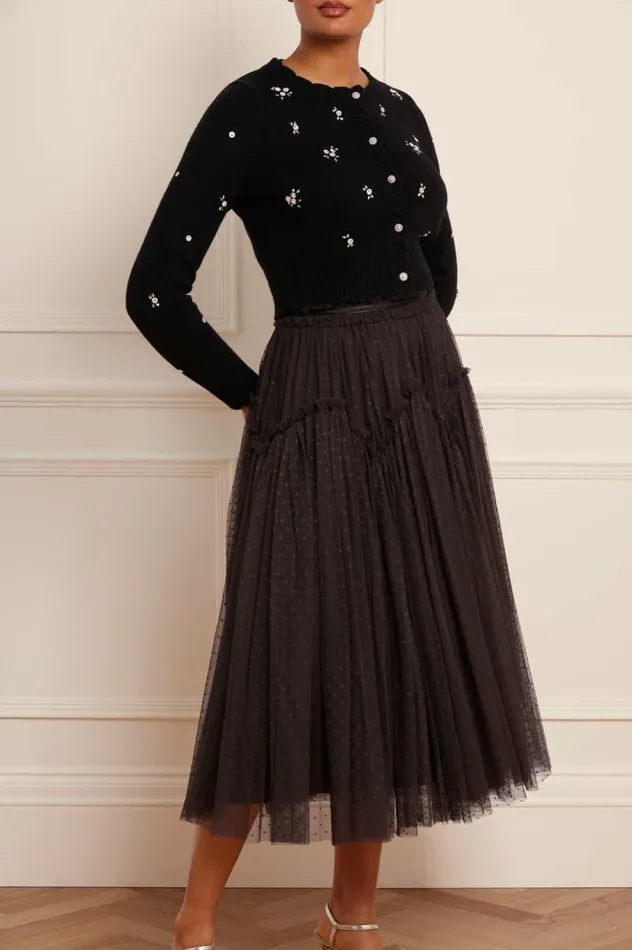 Needle and Thread Knitwear Scattered Floral Embellished Short Cardigan Black 8211 Women