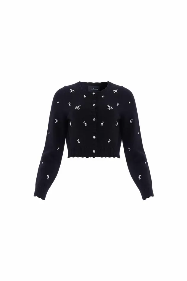 Needle and Thread Knitwear Scattered Floral Embellished Short Cardigan Black 8211 Women