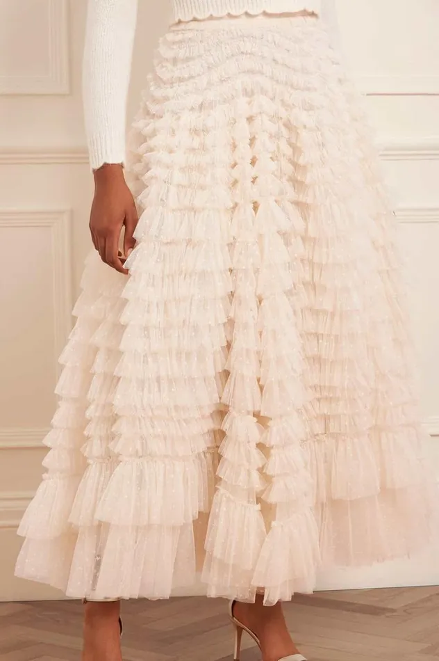 Needle and Thread Skirts Hattie Ruffle Ankle Skirt Champagne 8211 Women