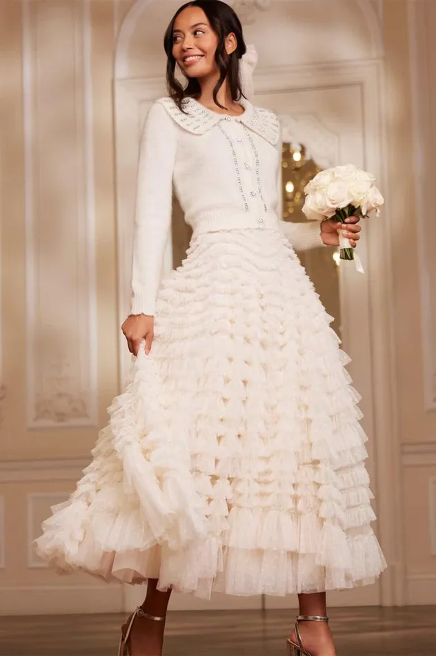 Needle and Thread Skirts Hattie Ruffle Ankle Skirt Champagne 8211 Women
