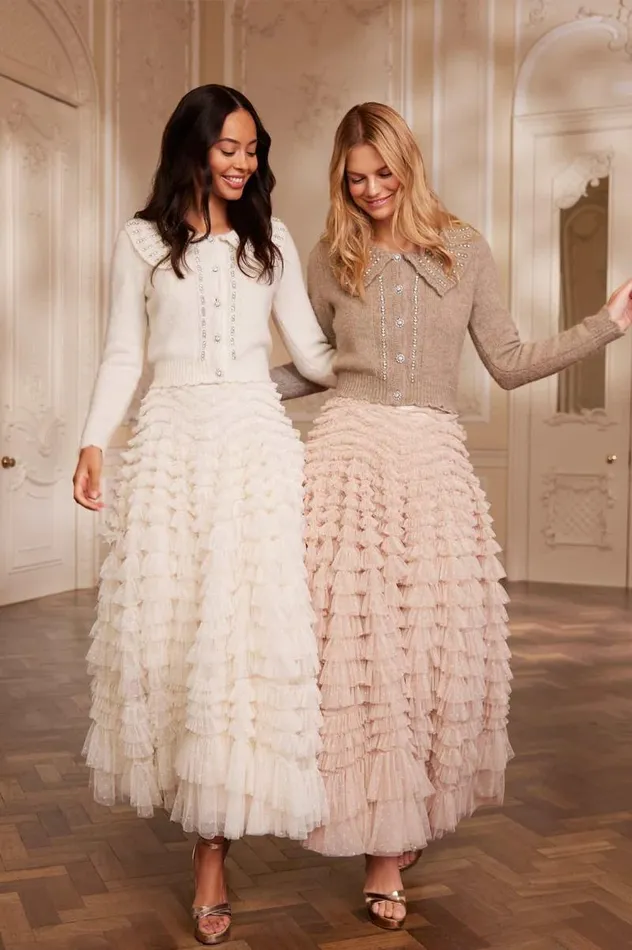 Needle and Thread Skirts Hattie Ruffle Ankle Skirt Champagne 8211 Women